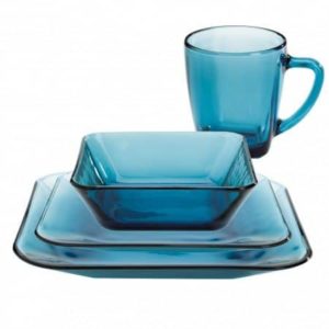 blue glass dinnerware