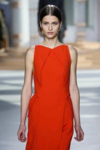 A model walks the runway at the Boss Womens fashion show during Mercedes-Benz Fashion Week Fall on February 18, 2015 in NYC.
