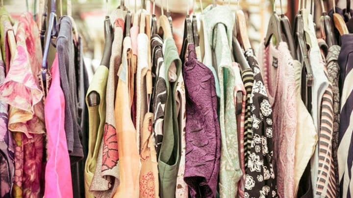 Rack of vintage and used clothes.