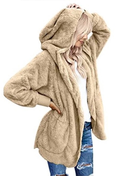 Hooded cardigan in fleece