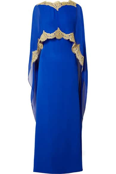 Reem Acra blue gown with cape detail