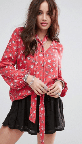 Floral tie-neck top