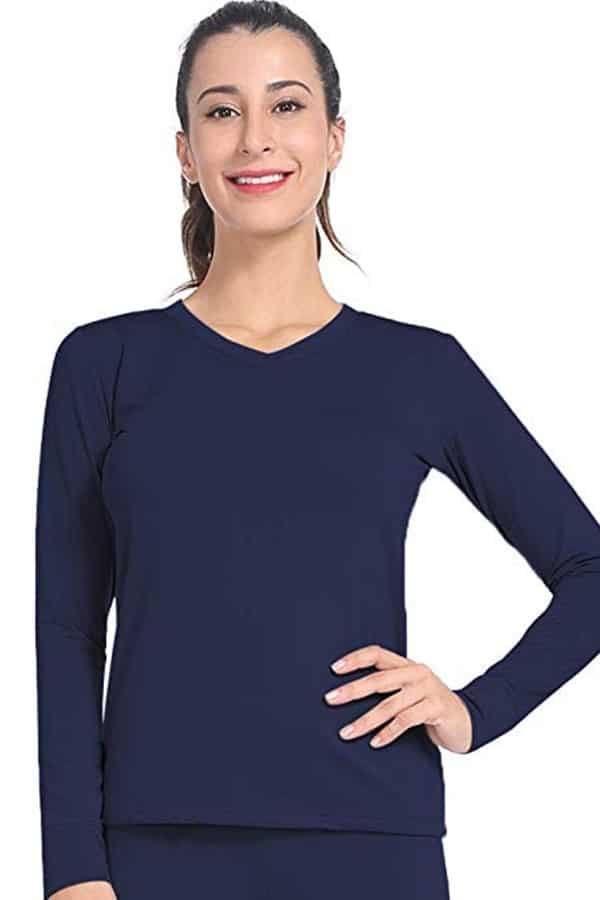 Blue base layer ski shirt