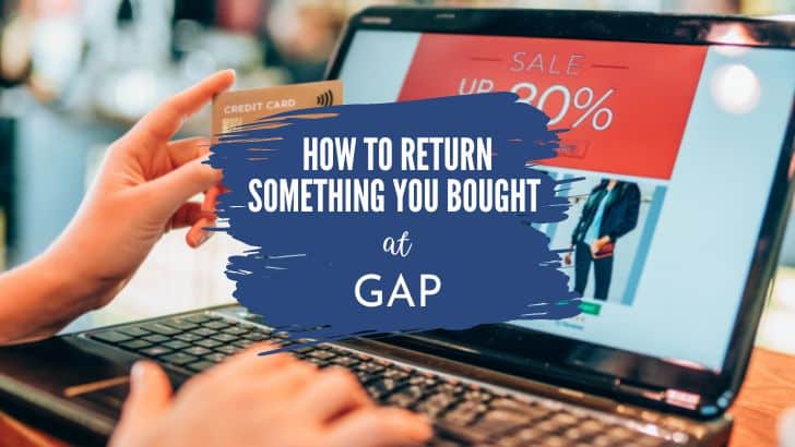 Picture of women's hands while online shopping with text overlay that reads how to return something you bought at Gap.