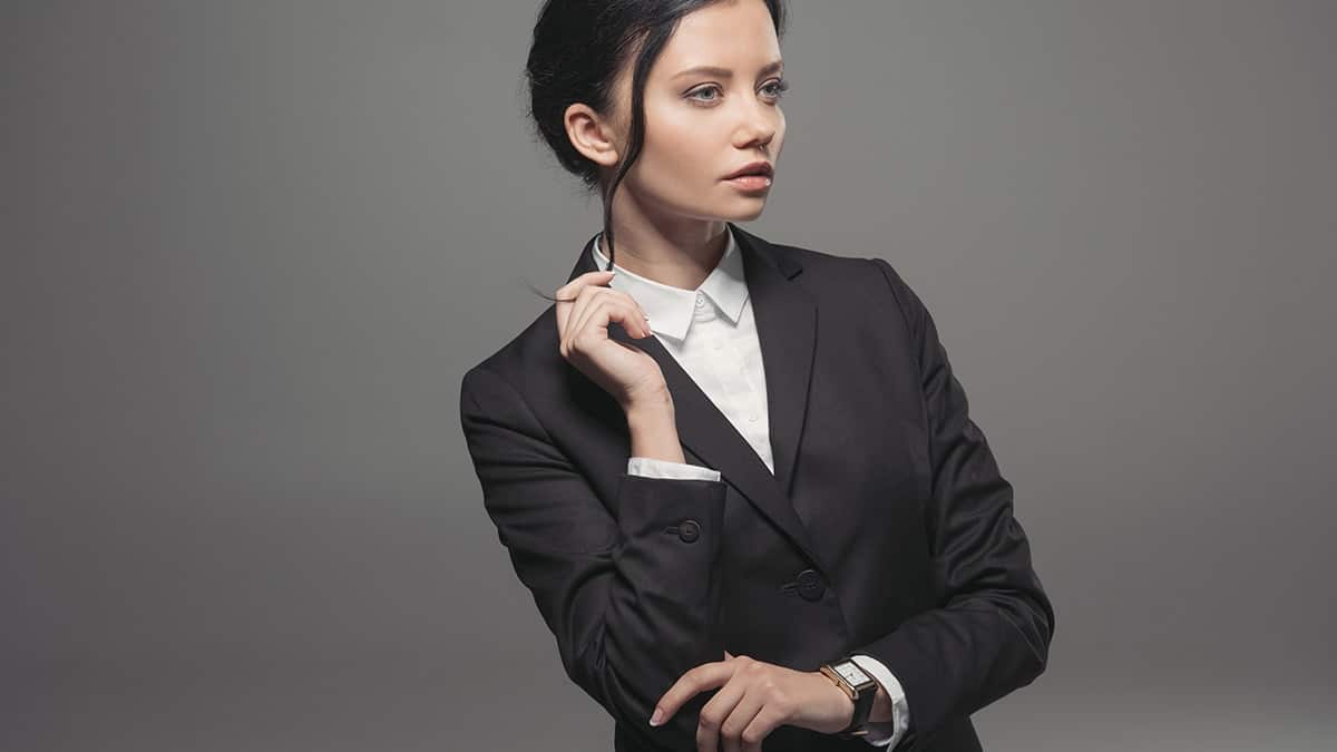 Woman wearing tuxedo jacket