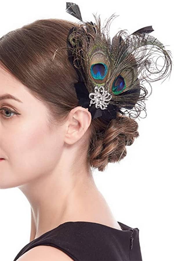 Retro Fashion: 10 Budget-Friendly Accessories + Essential Style Tips 10 Model wearing retro feathered hair clip.
