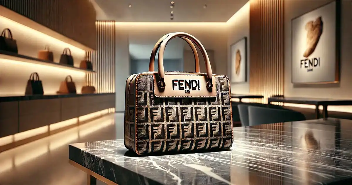 AI created image of Fendi bag in modern store.