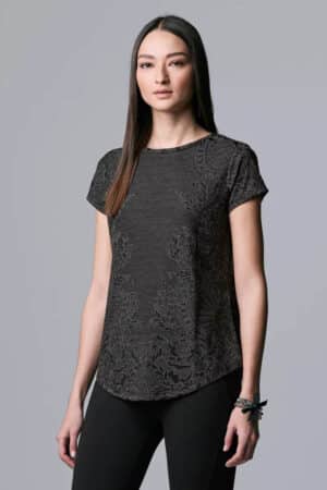 Simply Vera Vera Wang Spring Collection: Past its Prime 4 Model wearing black jacquard top by Simply Vera.
