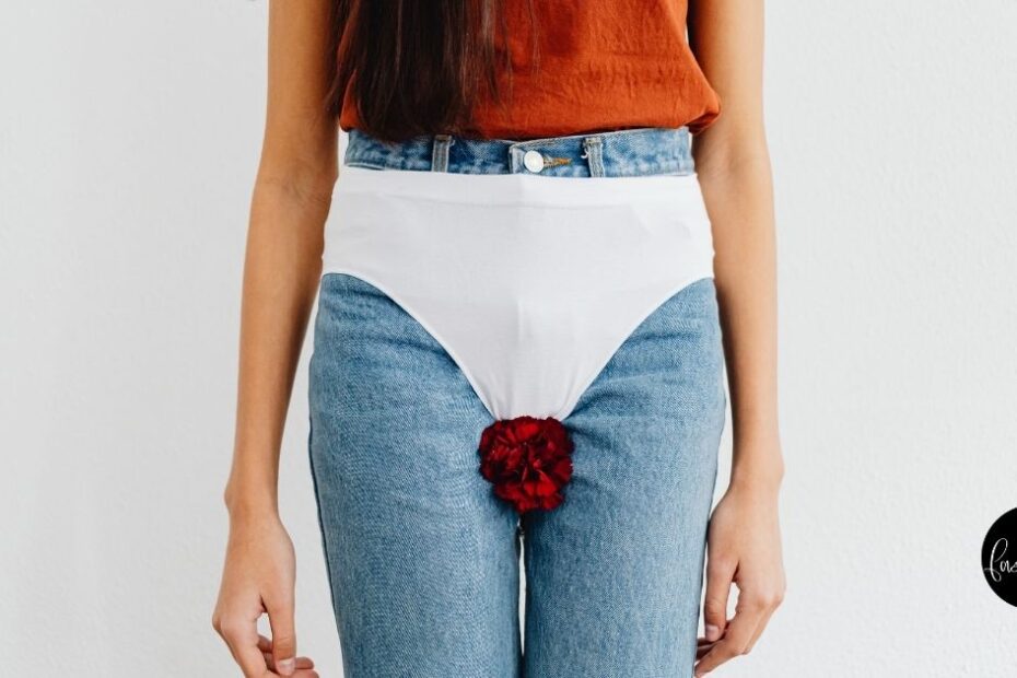 Woman wearing panties outside her clothes to represent visible panty lines