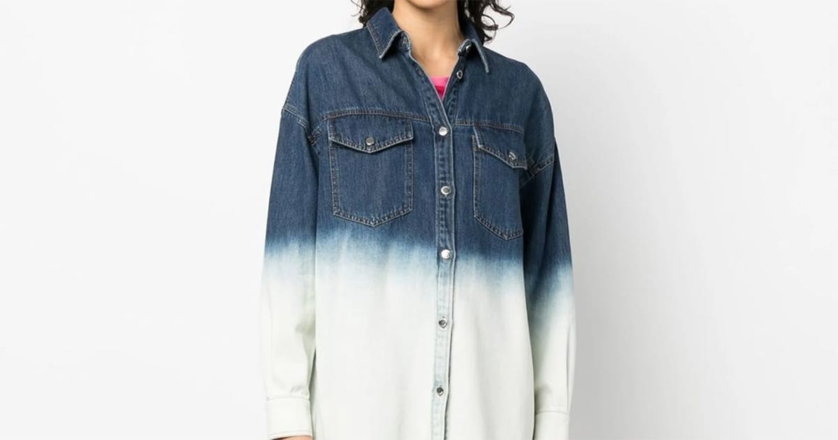 Model wears denim ombre shirt.