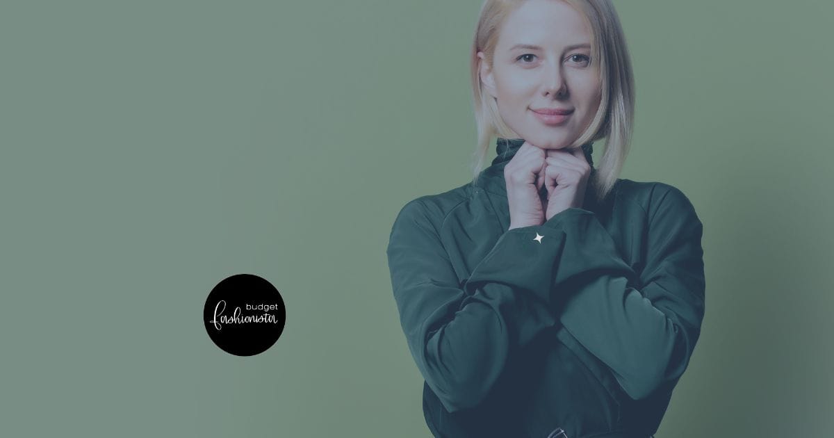 Woman wearing green top against green background.