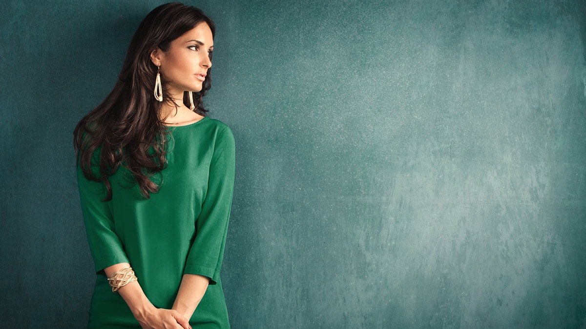 Woman wearing green dress