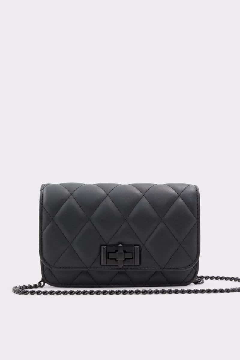 Black textured bag with chain strap from Aldo.