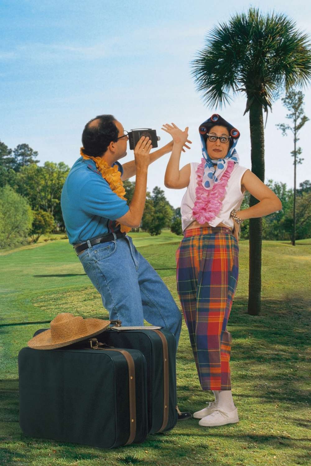 11 Brilliant Budget Halloween Costume Ideas 8 Tacky couple takes photo on golf course.