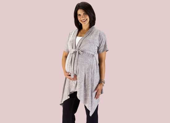 The Five Best Maternity Brands on a Budget 7 Gray Cardigan Maternity Dress