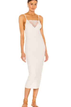 Dress with sheer panel at neckline.