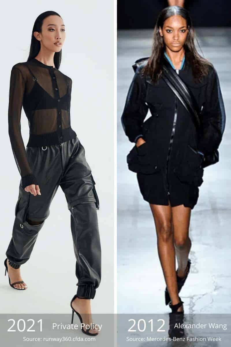 Side by side of sporty outfit from 2021 and sporty outfit from 2012.