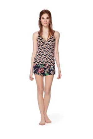 printed top and shorts