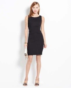 Woman wearing black cocktail party dress