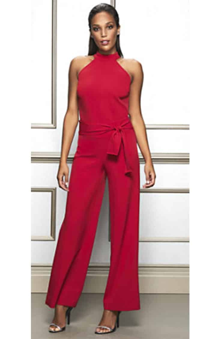 Red, tie-waisted pants