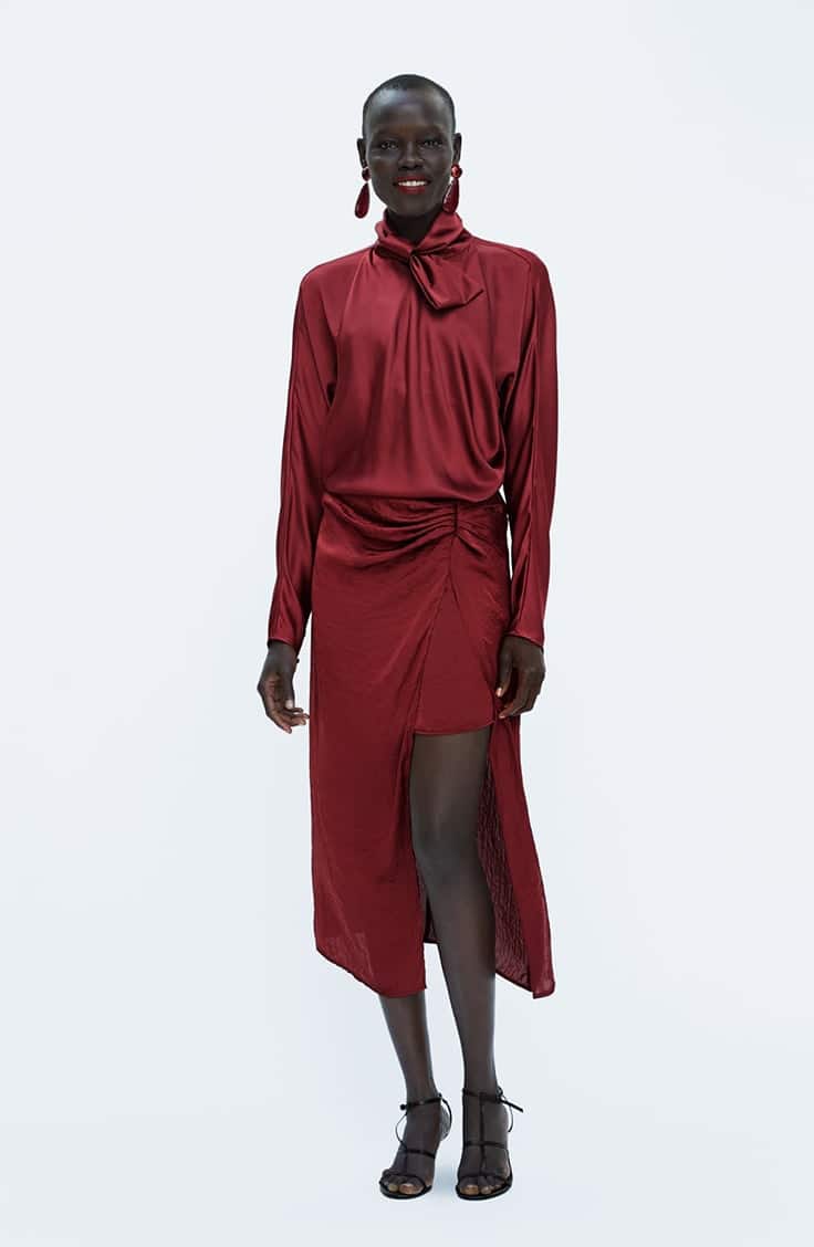 Why We're Eyeballing Luxe Pieces in Gold and Red 4 Red satin skirt from Zara