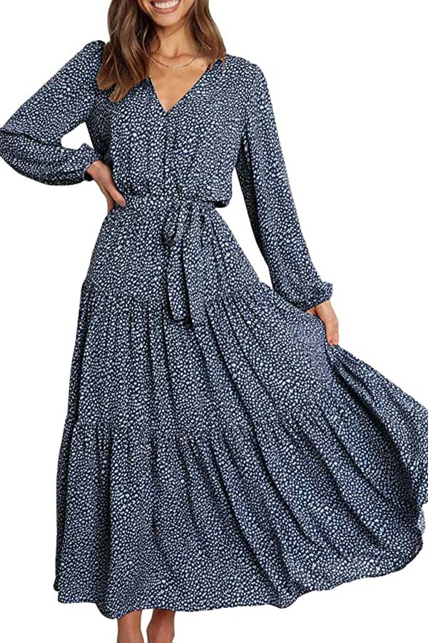 Model wearing long-sleeved midi dress from Amazon.
