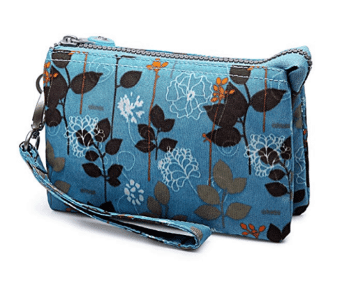 blue floral wristlet