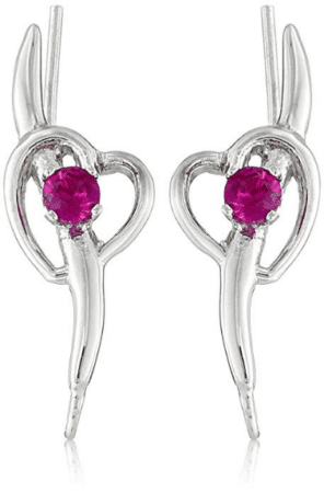 Silver ear pin with pink stone
