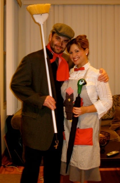 conservative halloween costumes - woman dressed as Mary Poppins with man dressed as chimney sweep