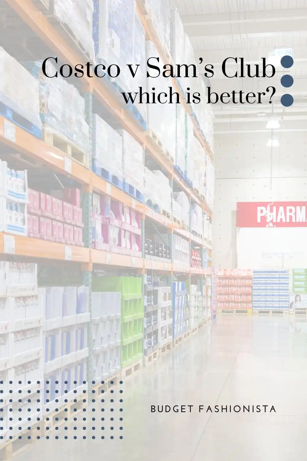 Interior view of club store with text overlay.