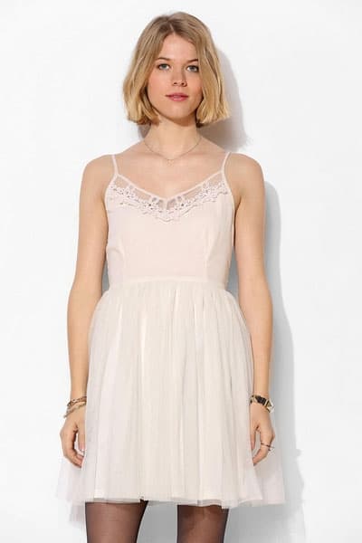 Embroidered dress with tulle skirt