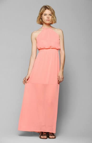 Peach colored ress with baby doll waist