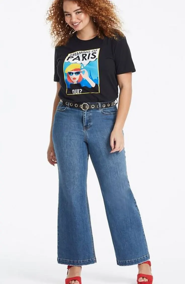 High waisted wide legged plus size jeans