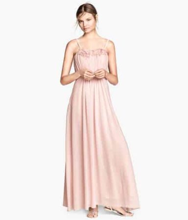 Long pink bridesmaid dress with pleats