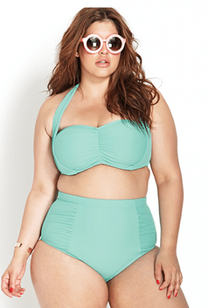 Mint green bikini and plus size model