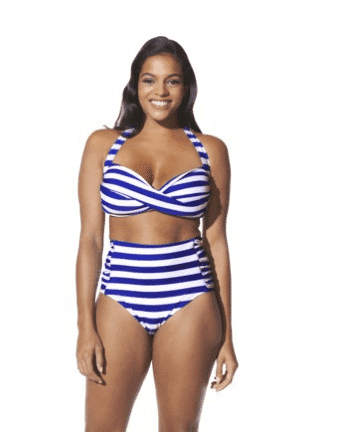 Plus Size Swimwear on a Budget 11 Striped bikini on plus size model