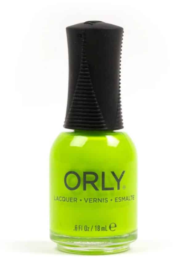 Orly nail polish in neon green.