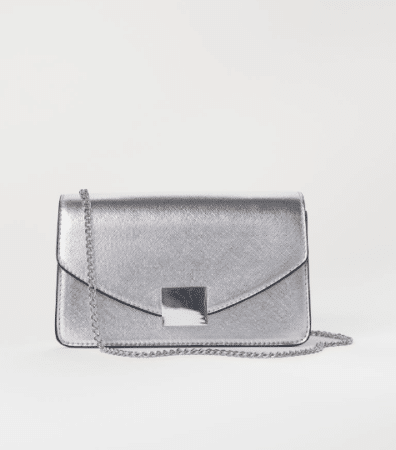 Silver clutch bag with chain strap