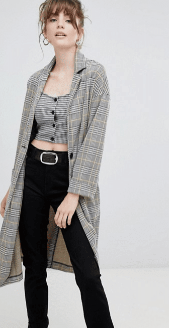 Women's duster coat with check pattern