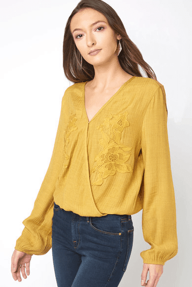 Gold embroidered surplice top