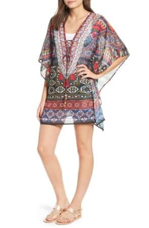 Printed sheer caftan shirt
