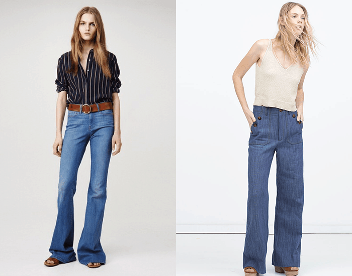 side by side of women wearing bell bottoms