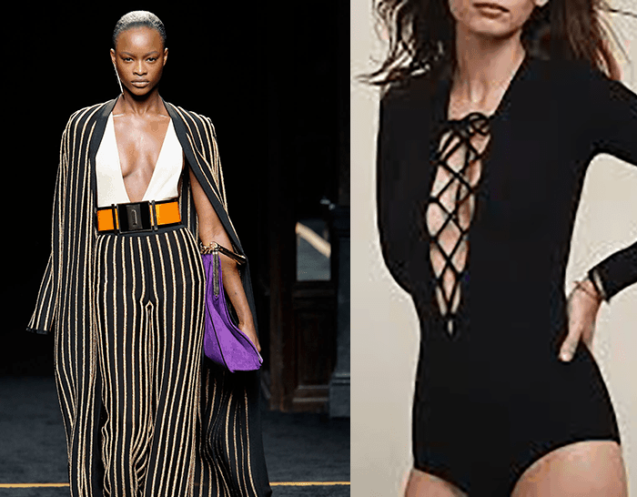 side by side of models wearing bodysuits