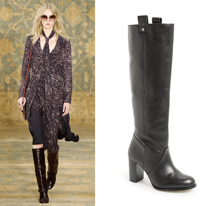 side by side runway model and leather boot