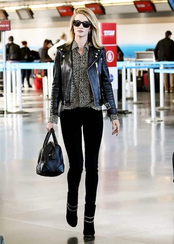 Rosie Huntington-Whiteley wearing a leather jacket