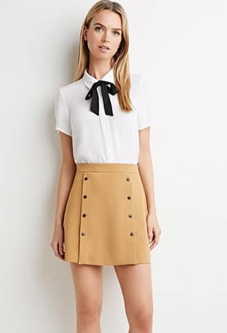 Short, tan button front skirt