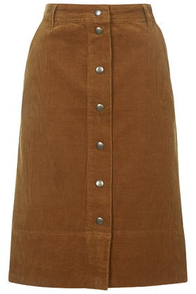 tan button front skirt