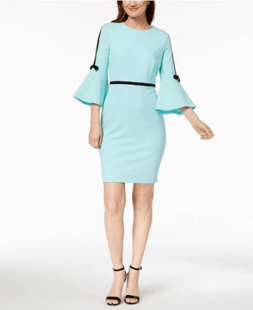 Mint green, bell sleeve sheath dress for petites date night out