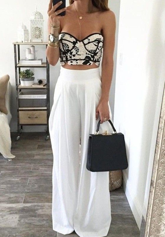 High waisted pants and bustier top