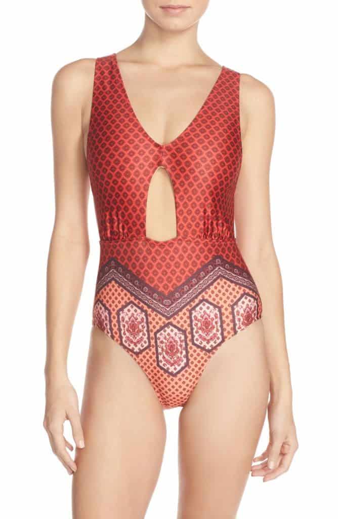Patterned one piece swimsuit with cutout